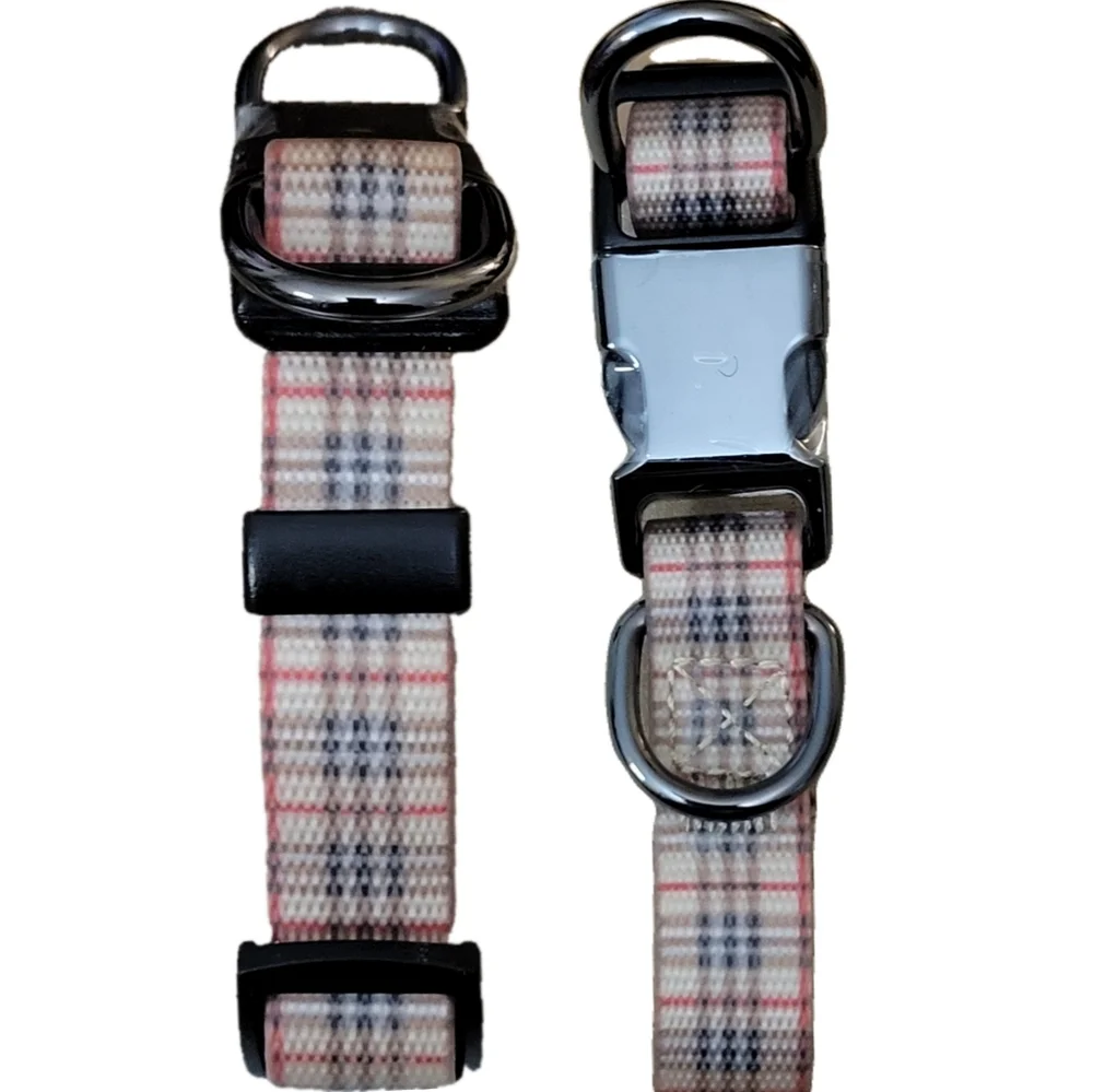 Plaid Dog Collar with Metal Buckle